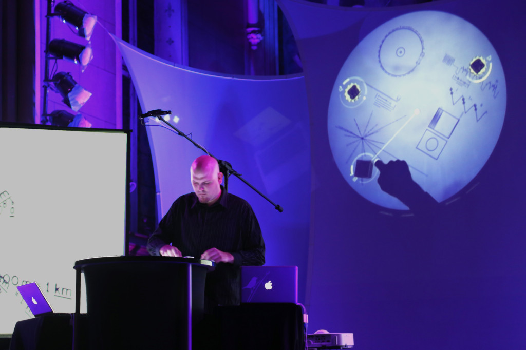 Jesse Stewart remixes the Voyager Golden Records on his Reactable for Chamberfest's Chamber Fringe at St. Brigid's Centre for the Arts on Friday, Aug. 1, 2014. Photo credit: Hanhong Dan