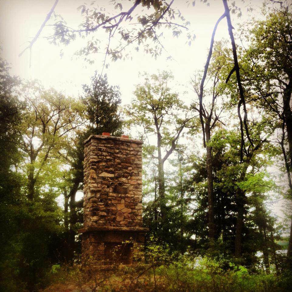 The lone chimney that still stand on the island, the only structure that remains.