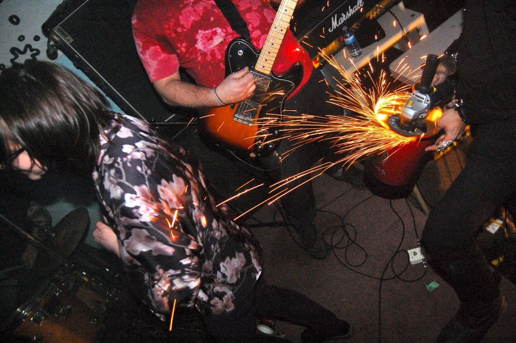 Sparks flying during Pregnangcy Scares' final show. Photo: Eric Scharf
