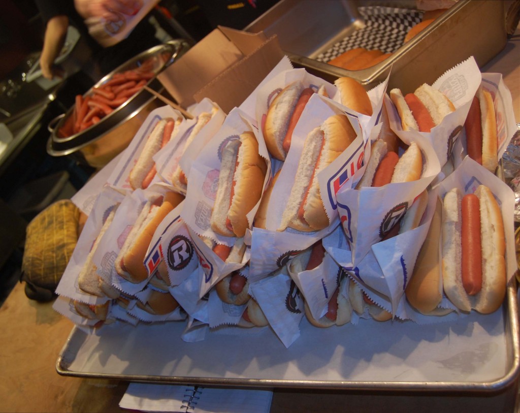 Hot dog on hot dogs on hot dos are piled up at House of Targ in Ottawa, ON for the Rock n' Roll Party Party.